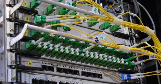 Close up of server racks and network cables illustrating SOCKS5 proxy technology